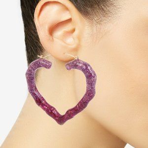 Betsey Johnson Glittery Fuchsia Pink Heart Earrings